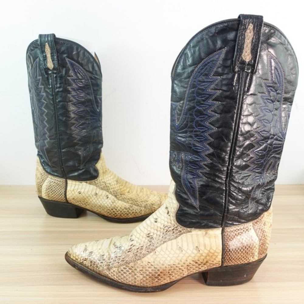 Vintage Western‎ Tiger Snake Mens Boots 8 Cowboy Snakeskin RARE Exotic REBELDE